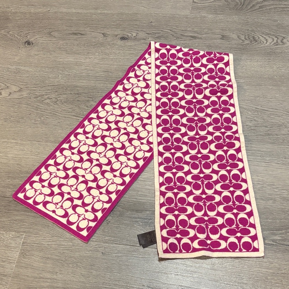 Coach Pink and Cream Patterned Scarf